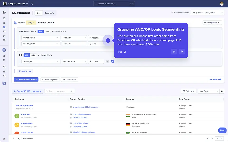A screenshot of FoodBevBiz's segmenting tools.